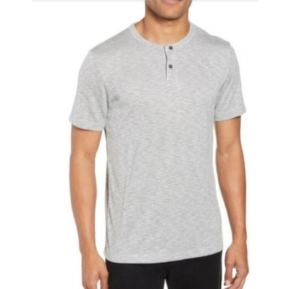 Theory XL Gaskell Anenome Heather Gray Short Sleeve Henley Modal